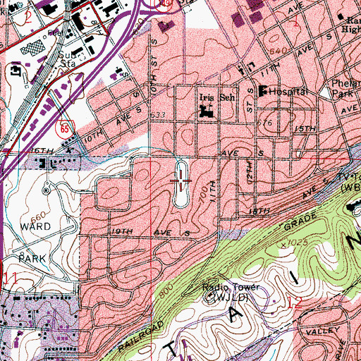 Topographic Map of Glen Iris Park Historic District, AL