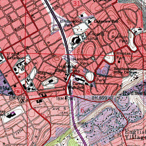 Topographic Map of Highland Avenue Historic District, AL