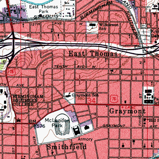Topographic Map of Joseph Riley Smith Historic District, AL
