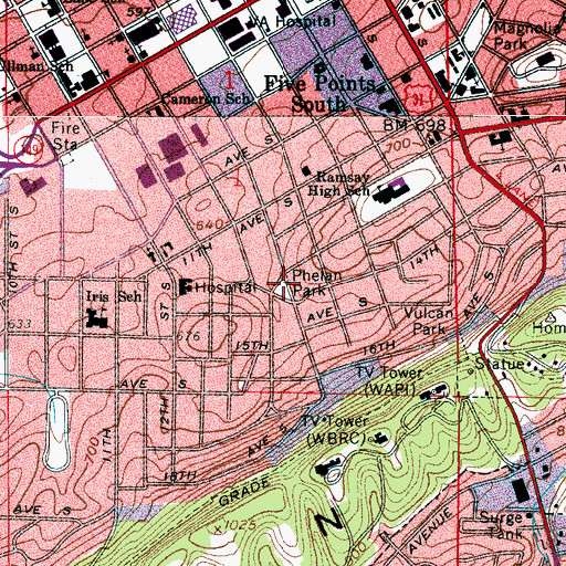 Topographic Map of Phelan Park Historic District, AL