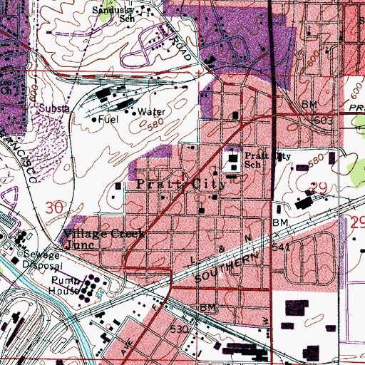 Topographic Map of Pratt City Carline Historic District, AL