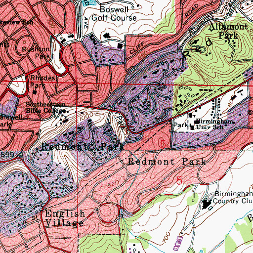 Topographic Map of Red Mountain Suburbs Historic District, AL