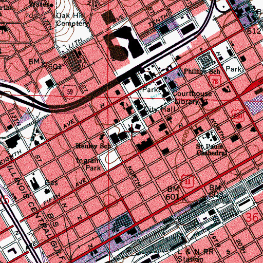 Topographic Map of Sixth Avenue Presbyterian Church, AL