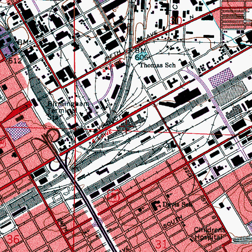 Topographic Map of Sloss Furnaces National Historic Landmark, AL