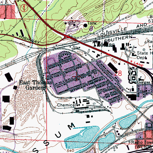 Topographic Map of Thomas Historic District, AL