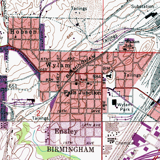 Topographic Map of Wylam Fire Station, AL