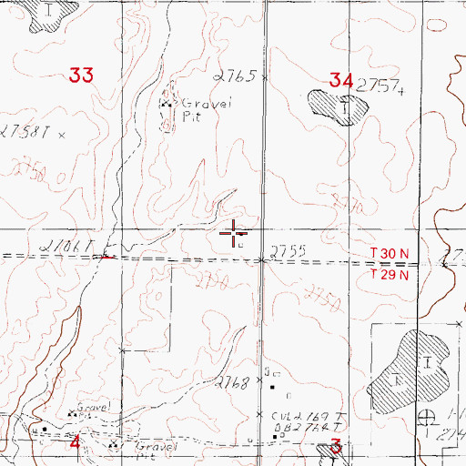 Topographic Map of 30N42E33DDDD01 Well, MT