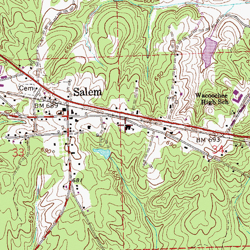 Topographic Map of Salem School, AL