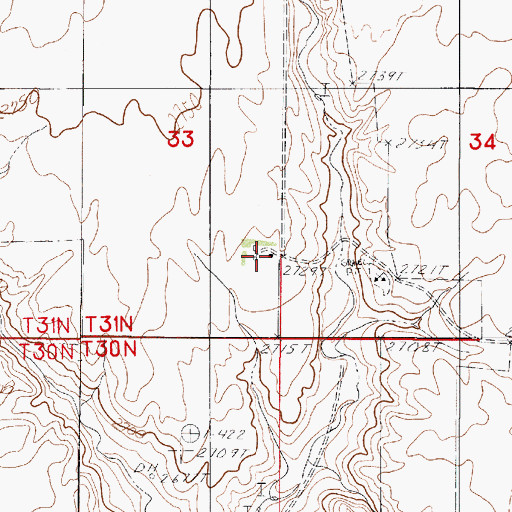 Topographic Map of 31N46E33DDAA01 Well, MT