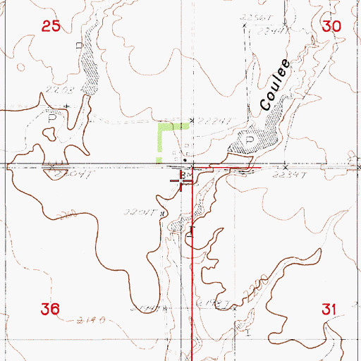Topographic Map of 31N50E25DDDD01 Well, MT