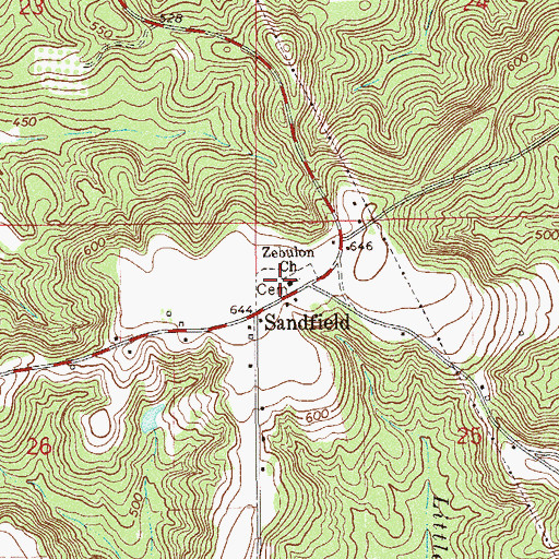 Topographic Map of Sandfield Cemetery, AL