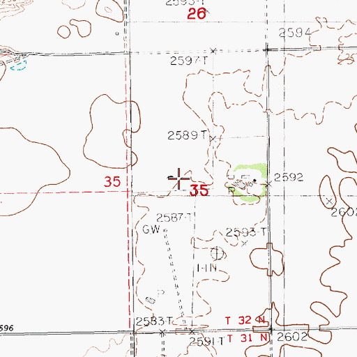 Topographic Map of 32N14E35AD__01 Well, MT