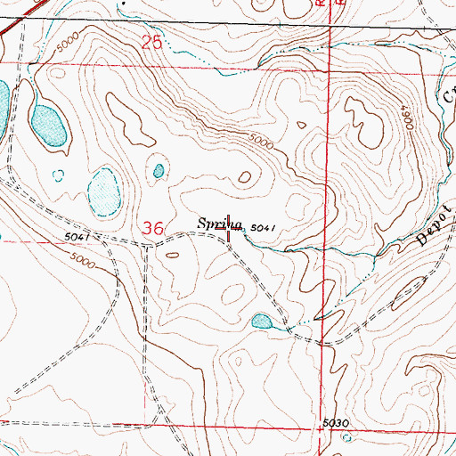 Topographic Map of 32N12W36ADCC01 Spring, MT