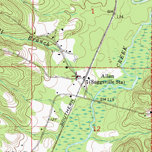 Topographic Map of Allen Church, AL