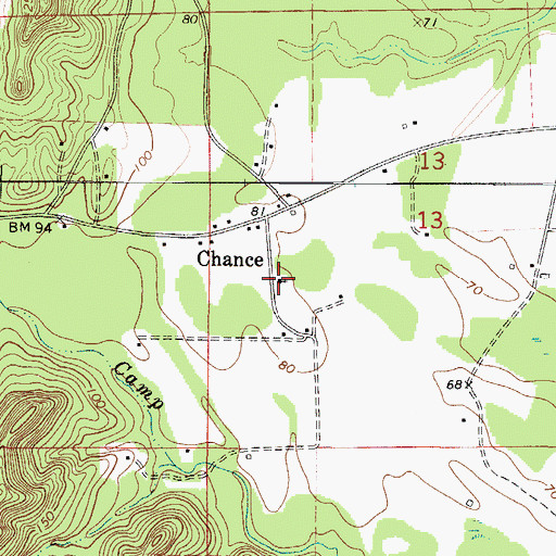 Topographic Map of Chance Church, AL