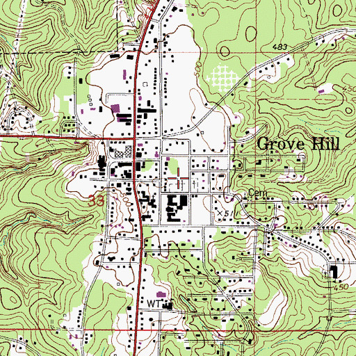 Topographic Map of Grove Hill Cemetery, AL