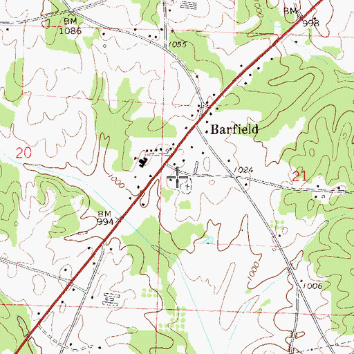 Topographic Map of Barfield Church, AL