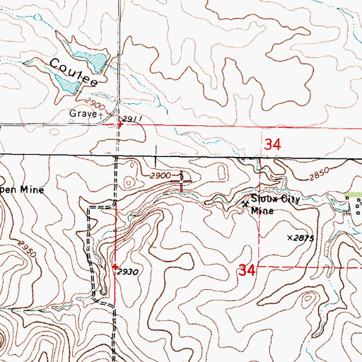 Topographic Map of 37N43E32CADB01 Well, MT