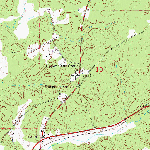 Topographic Map of Upper Cane Creek Cemetery, AL