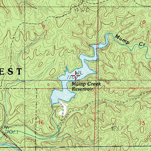 Topographic Map of Mump Creek Reservoir, AL