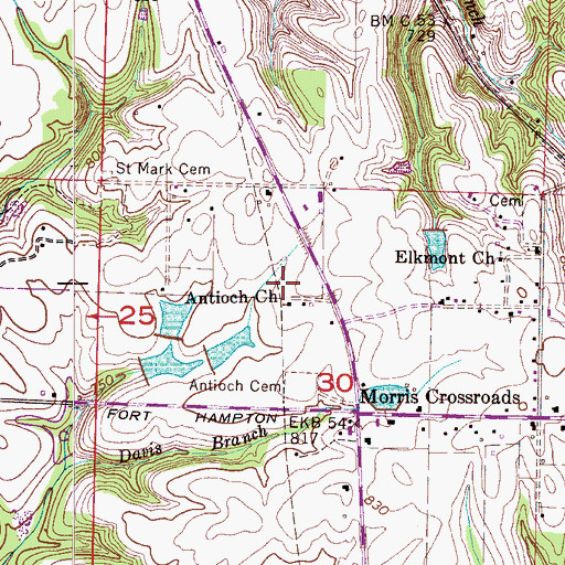 Topographic Map of Antioch Cemetery Number One, AL