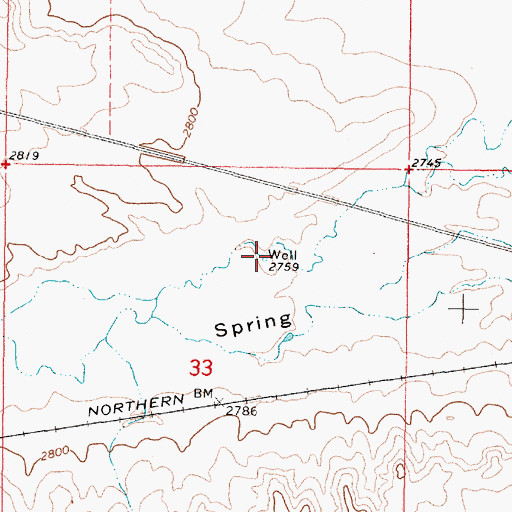 Topographic Map of 36N43E33ABDC01 Well, MT