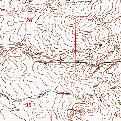 Topographic Map of 36N44E25DDDD01 Well, MT