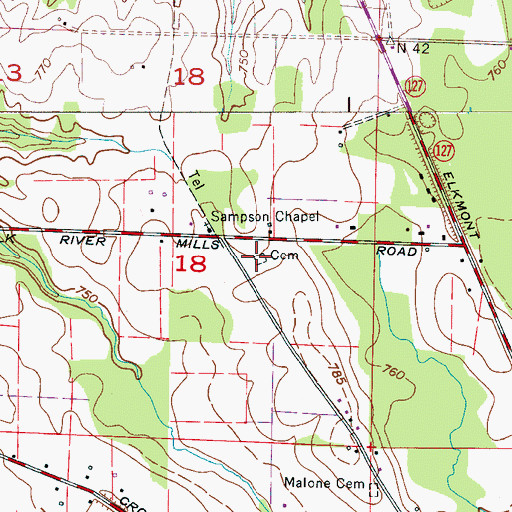 Topographic Map of Hughey Cemetery, AL
