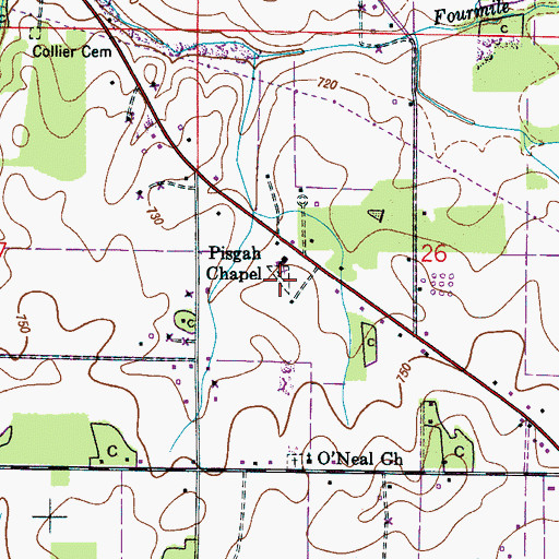 Topographic Map of Mount Pisgah Cemetery, AL