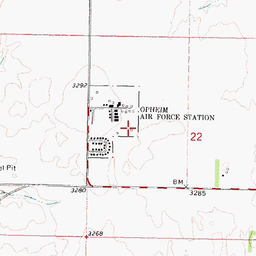 Topographic Map of 36N40E22BCDD01 Well, MT