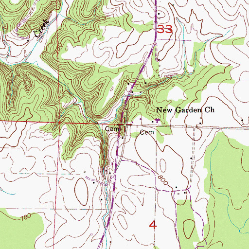Topographic Map of New Garden Cemetery, AL