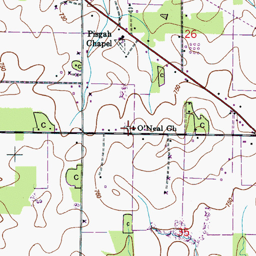 Topographic Map of O'Neal Cemetery, AL