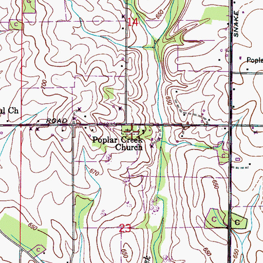 Topographic Map of Poplar Creek Cemetery, AL