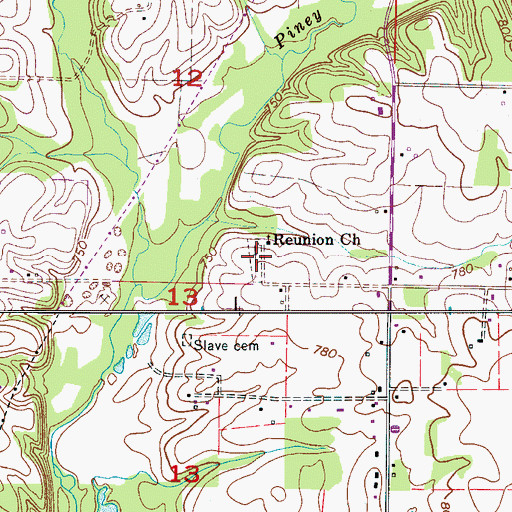 Topographic Map of Reunion Cemetery, AL