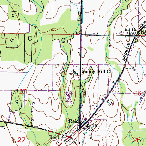Topographic Map of Sunny Hill Cemetery, AL