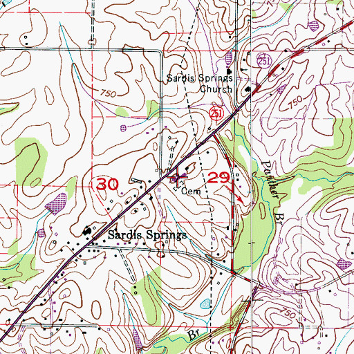 Topographic Map of Sardis Springs Baptist Church, AL