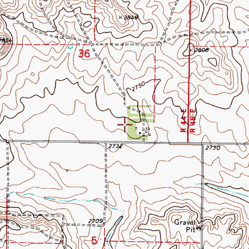 Topographic Map of 37N44E36DCDA01 Well, MT