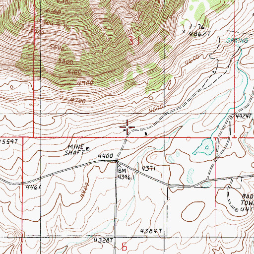 Topographic Map of 37N02E31CDDD01 Spring, MT