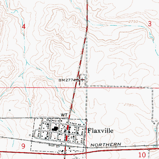 Topographic Map of Flaxville Cemetery, MT