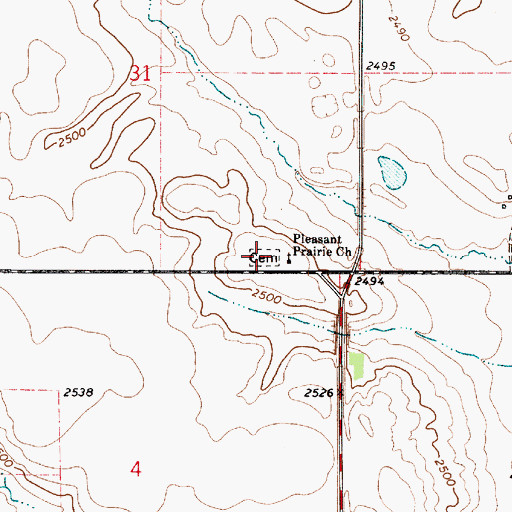 Topographic Map of Pleasant Prairie Cemetery, MT