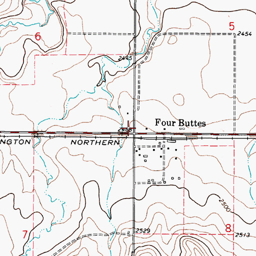 Topographic Map of Four Buttes School (historical), MT