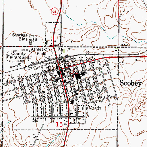 Topographic Map of Scobey School, MT