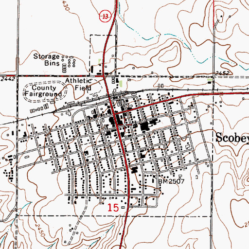 Topographic Map of Scobey Volunteer Fire Department, MT