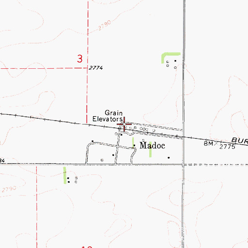 Topographic Map of Daniels County Farmers Elevator (historical), MT
