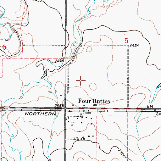 Topographic Map of Four Buttes Farmers Elevator, MT