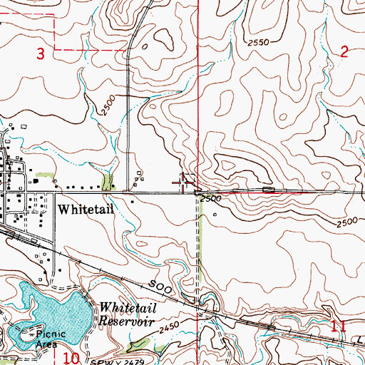 Topographic Map of Whitetail Cemetery, MT