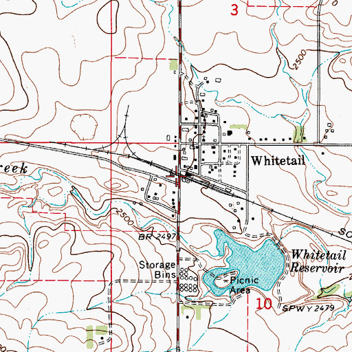 Topographic Map of Whitetail Grain Company Elevator, MT