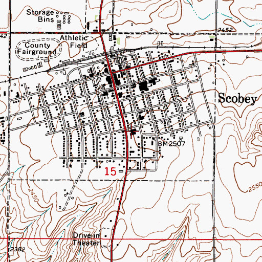Topographic Map of Daniels Memorial Healthcare Center, MT