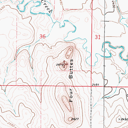 Topographic Map of Four Buttes, MT