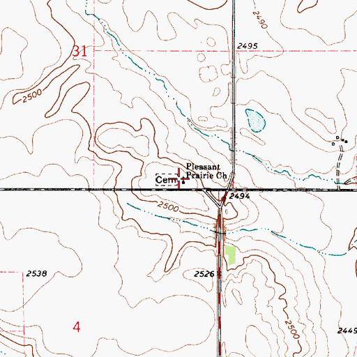 Topographic Map of Pleasant Prairie Lutheran Church, MT